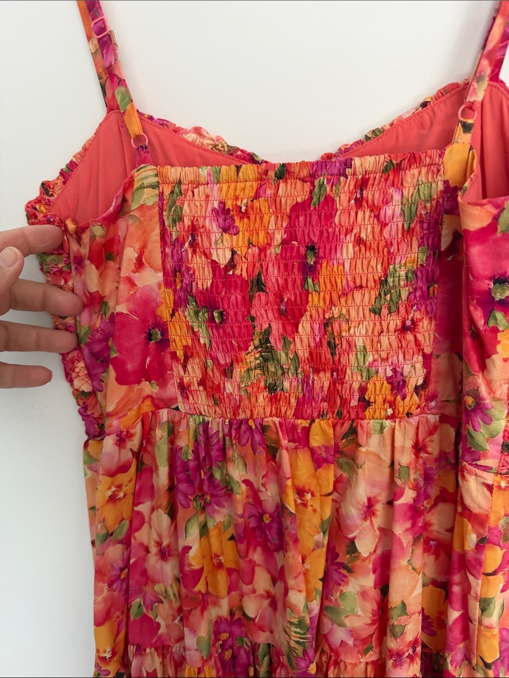 Floral Smocked Maxi Dress by Skies are Blue - Pink/Orange - Picture 4 of 5